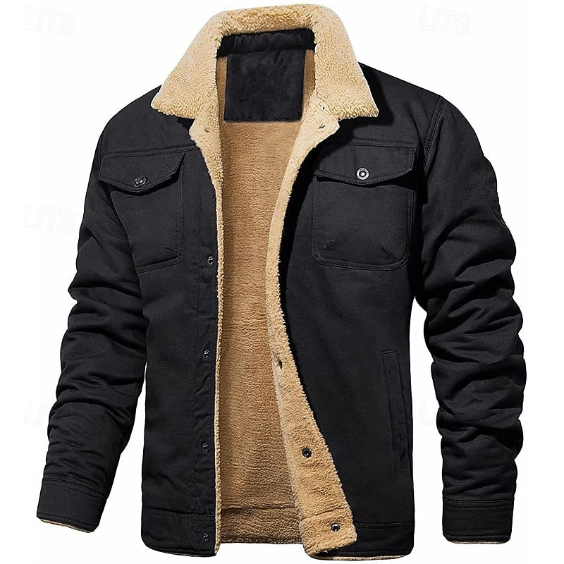 Sherpa-Lined Trucker Jacket Men's Fleece Warm Button-Up Coat – Casual, Winter Gift