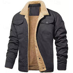 Sherpa-Lined Trucker Jacket Men's Fleece Warm Button-Up Coat – Casual, Winter Gift