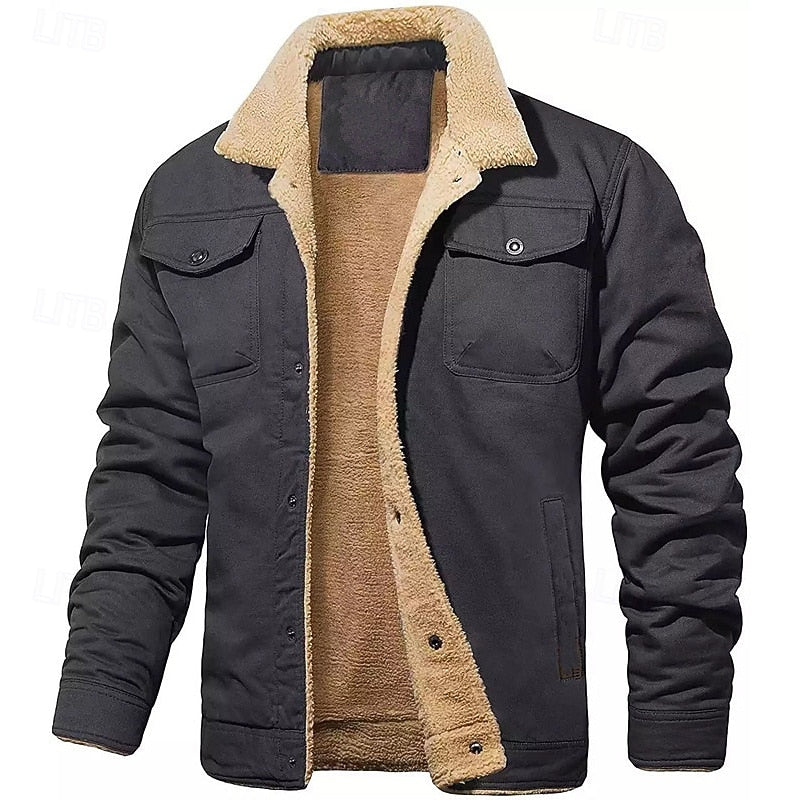 Sherpa-Lined Trucker Jacket Men's Fleece Warm Button-Up Coat – Casual, Winter Gift