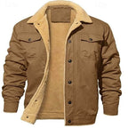 Sherpa-Lined Trucker Jacket Men's Fleece Warm Button-Up Coat – Casual, Winter Gift