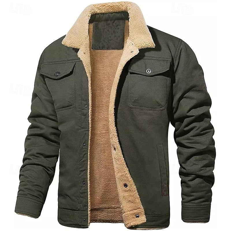 Sherpa-Lined Trucker Jacket Men's Fleece Warm Button-Up Coat – Casual, Winter Gift