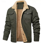 Sherpa-Lined Trucker Jacket Men's Fleece Warm Button-Up Coat – Casual, Winter Gift