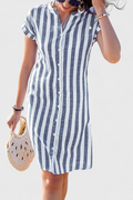 Shirt Dress Blue White Striped Button-Down Short Sleeve Women's – Casual, Beach, Summer