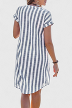 Shirt Dress Blue White Striped Button-Down Short Sleeve Women's – Casual, Beach, Summer