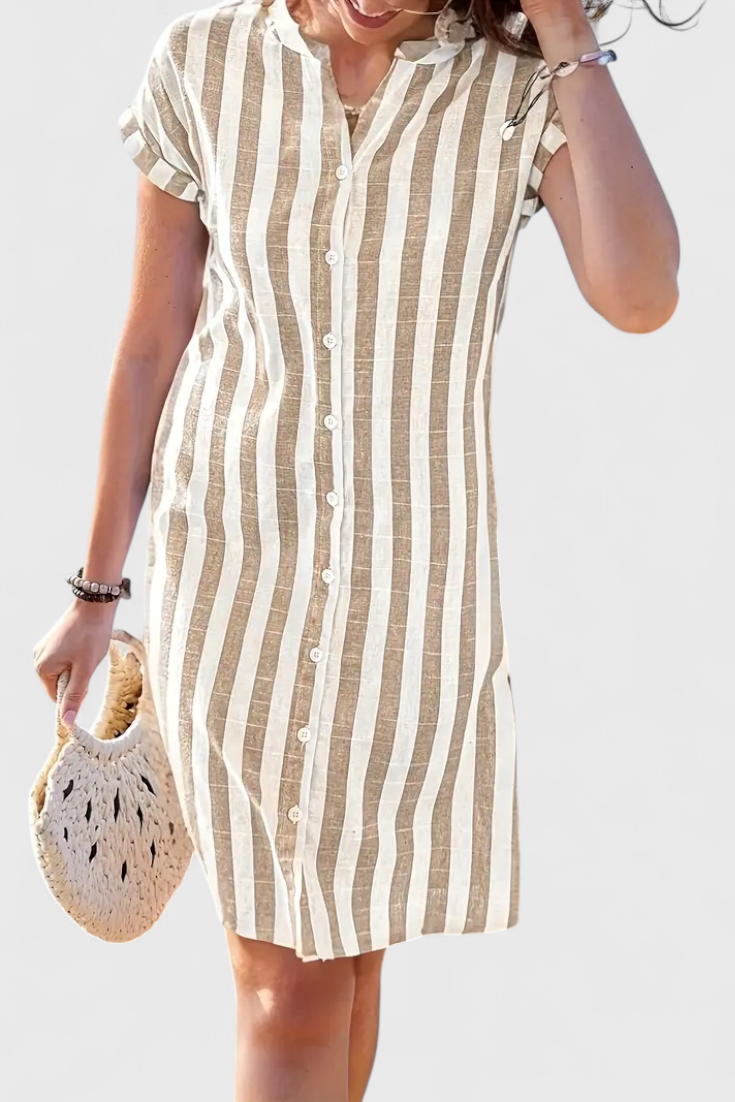 Shirt Dress Blue White Striped Button-Down Short Sleeve Women's – Casual, Beach, Summer
