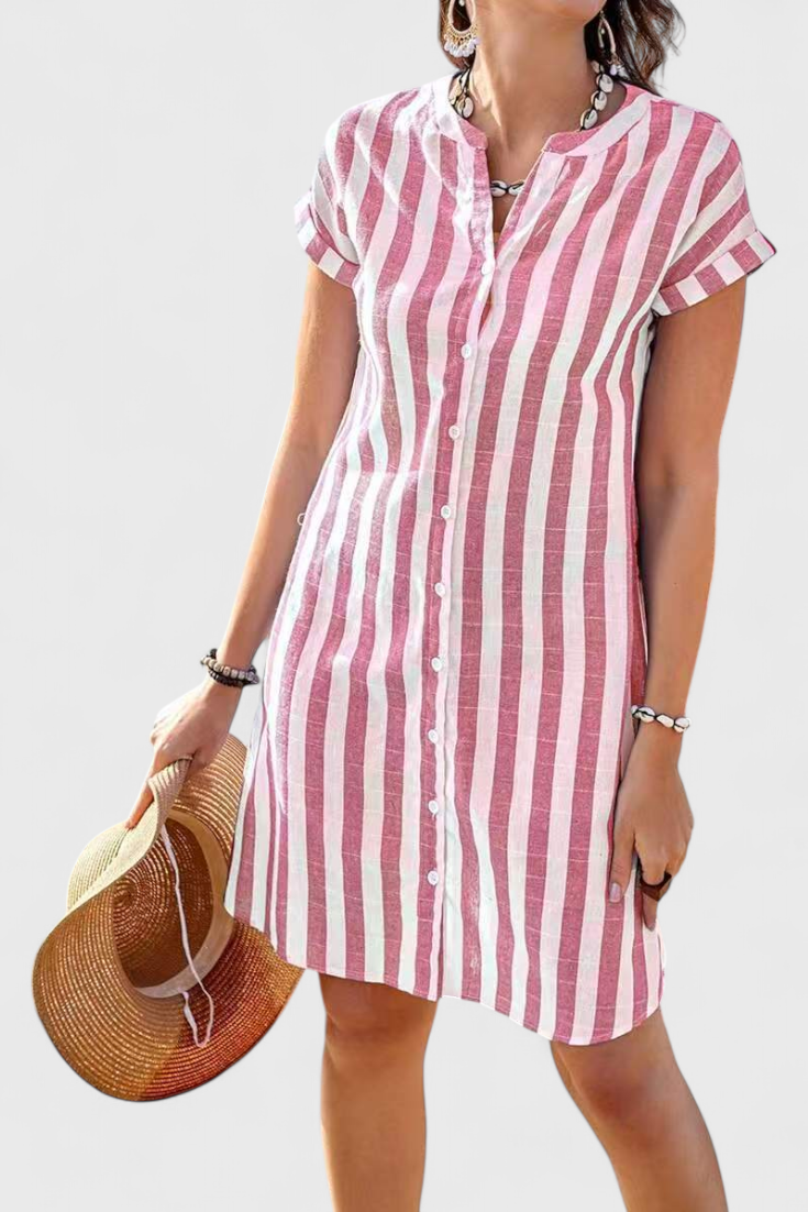 Shirt Dress Blue White Striped Button-Down Short Sleeve Women's – Casual, Beach, Summer