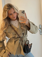 Short Trench Jacket Women's Belted Double-Breasted Stand Collar – Casual, Office, Fall Layering, Gift