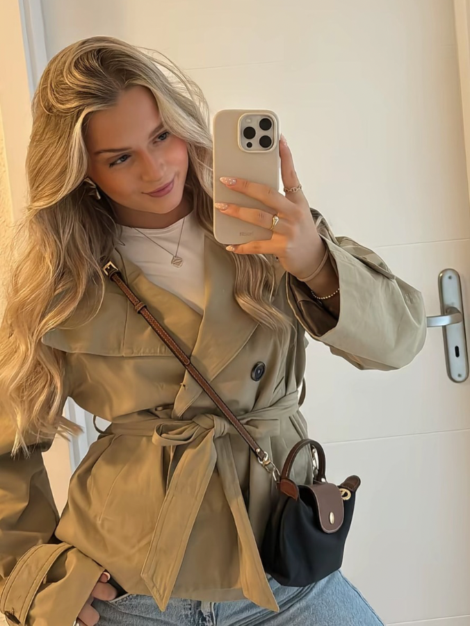 Short Trench Jacket Women's Belted Double-Breasted Stand Collar – Casual, Office, Fall Layering, Gift