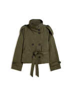 Short Trench Jacket Women's Belted Double-Breasted Stand Collar – Casual, Office, Fall Layering, Gift