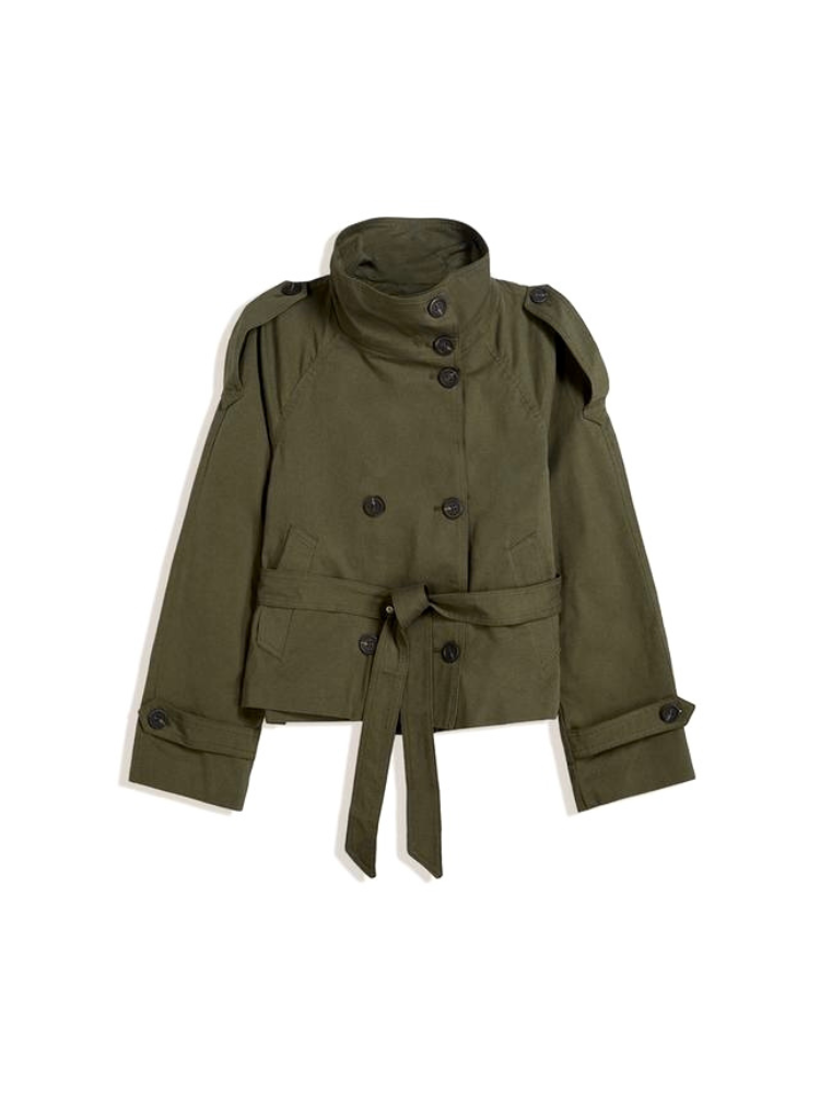 Short Trench Jacket Women's Belted Double-Breasted Stand Collar – Casual, Office, Fall Layering, Gift