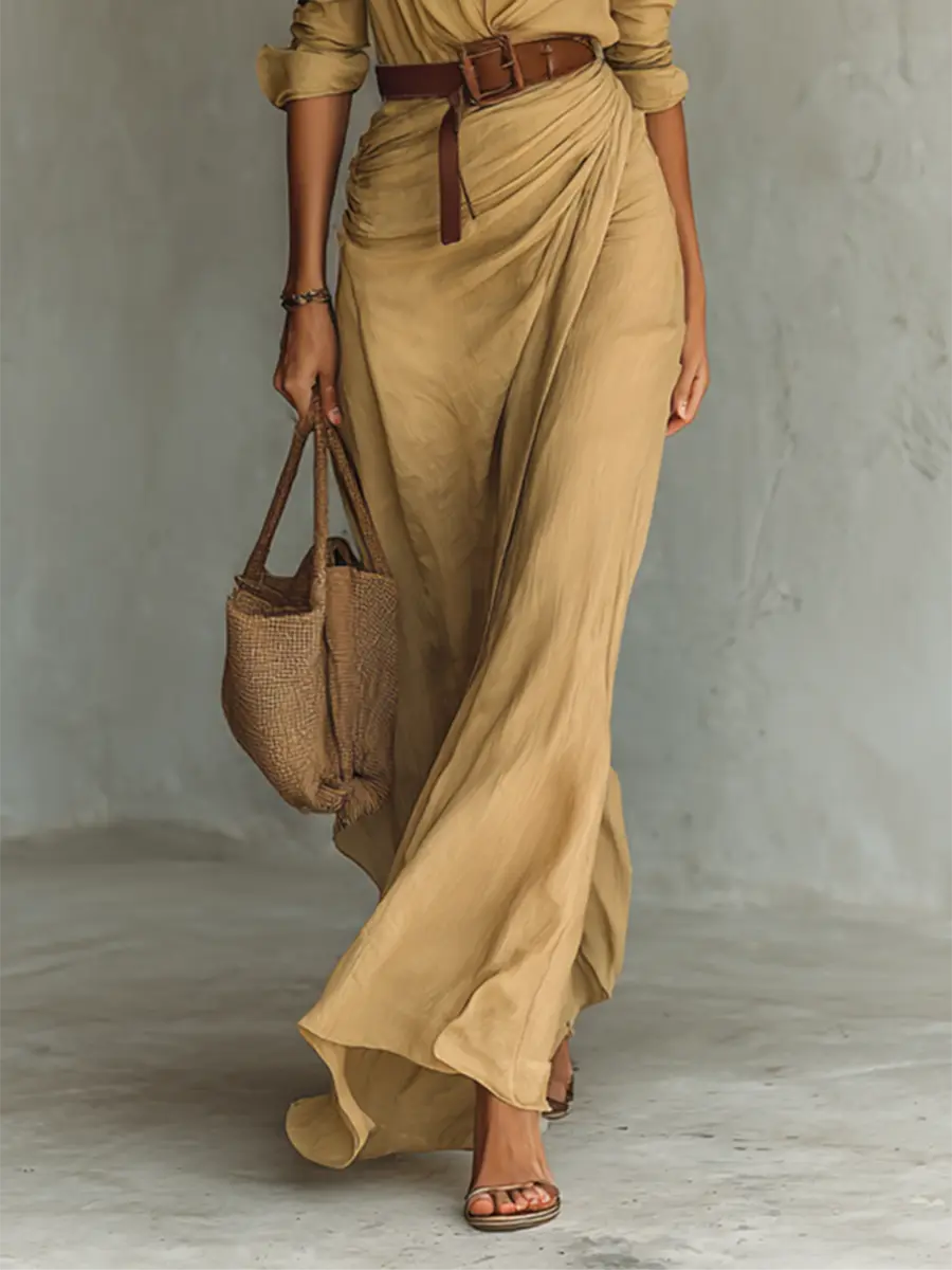 Women's Collared Maxi Dress | Belted Waist-Faylori