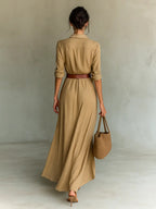 Women's Collared Maxi Dress | Belted Waist-Faylori