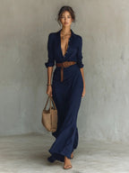 Women's Collared Maxi Dress | Belted Waist-Faylori