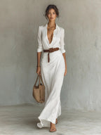 Women's Collared Maxi Dress | Belted Waist-Faylori