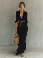 Women's Collared Maxi Dress | Belted Waist-Faylori