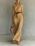 Women's Collared Maxi Dress | Belted Waist-Faylori