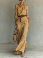 Women's Collared Maxi Dress | Belted Waist-Faylori