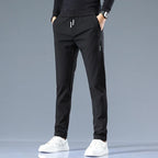 Slim-Fit Pants Men's Drawstring Waist Elastic Beige Casual Trousers – Office, Everyday Wear