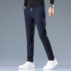 Slim-Fit Pants Men's Drawstring Waist Elastic Beige Casual Trousers – Office, Everyday Wear
