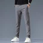Slim-Fit Pants Men's Drawstring Waist Elastic Beige Casual Trousers – Office, Everyday Wear