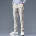 Slim-Fit Pants Men's Drawstring Waist Elastic Beige Casual Trousers – Office, Everyday Wear