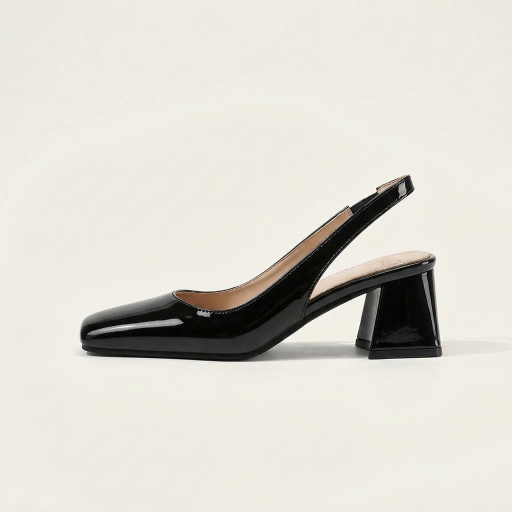Slingback Block Heel Pumps Pink Patent Square Toe Women's – Office, Wedding, Party, Everyday
