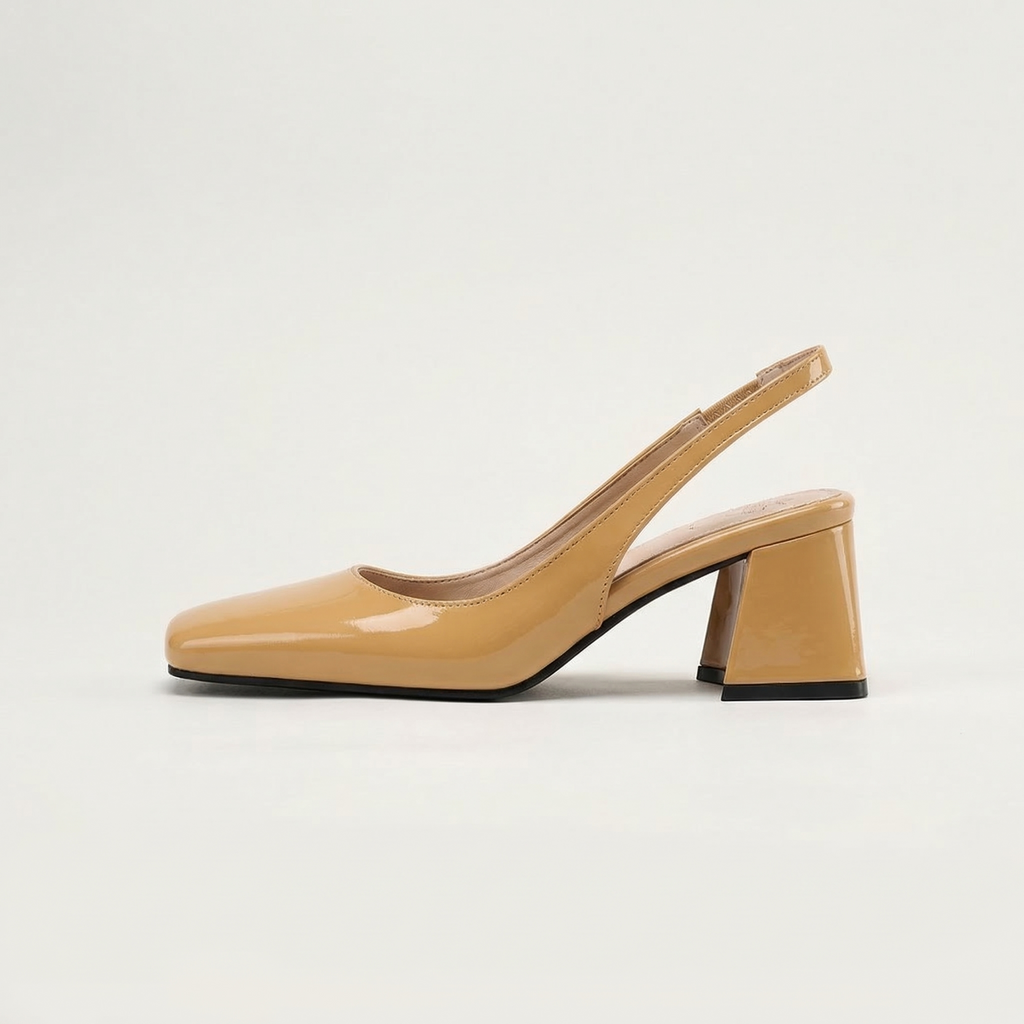 Slingback Block Heel Pumps Pink Patent Square Toe Women's – Office, Wedding, Party, Everyday
