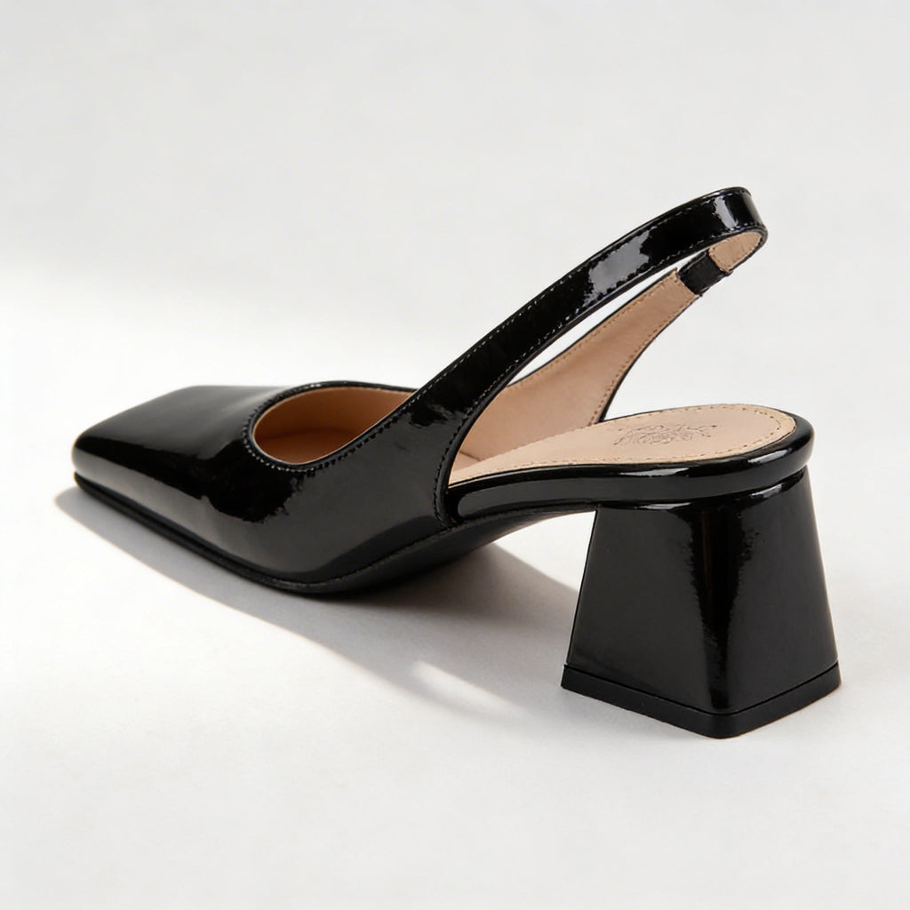 Slingback Block Heel Pumps Pink Patent Square Toe Women's – Office, Wedding, Party, Everyday