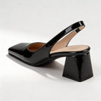 Slingback Block Heel Pumps Pink Patent Square Toe Women's – Office, Wedding, Party, Everyday