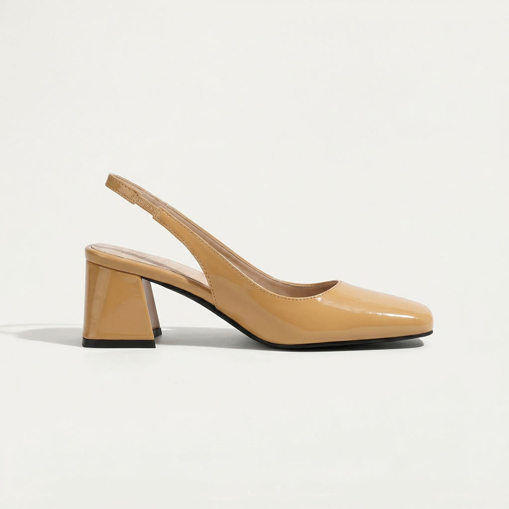 Slingback Block Heel Pumps Pink Patent Square Toe Women's – Office, Wedding, Party, Everyday