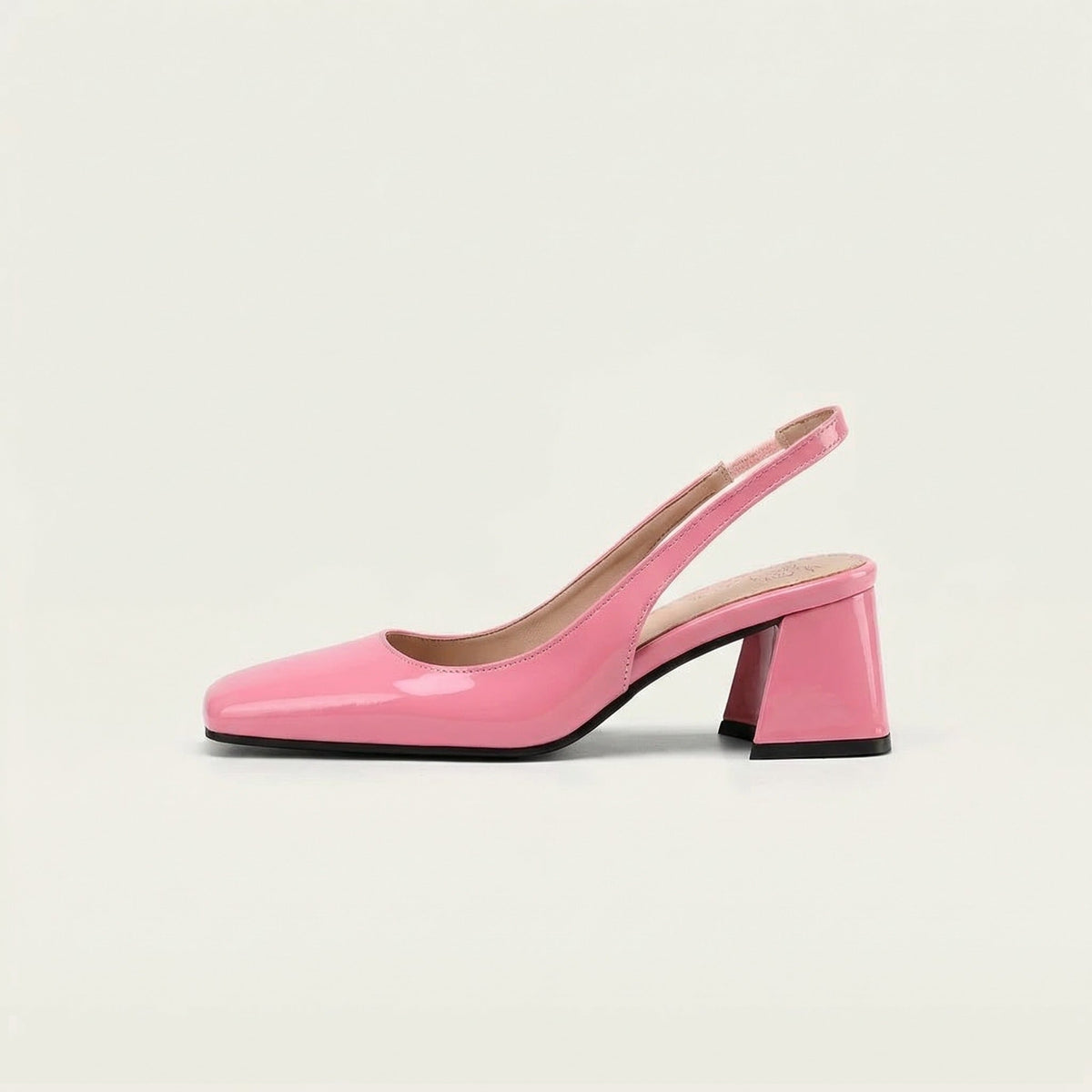 Slingback Block Heel Pumps Pink Patent Square Toe Women's – Office, Wedding, Party, Everyday