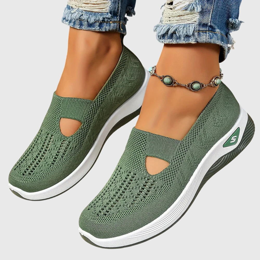 Slip-On Sneakers Green Mesh Women's Breathable Cutout – Casual, Walking Comfort Everyday Wear