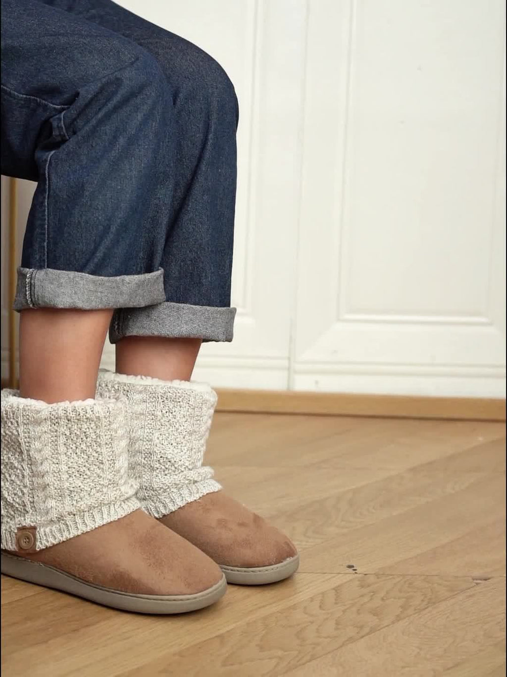 Slipper Boots Knit-Cuff Faux Suede Women's Ankle Bootie Slippers – Indoor House Warmth, Gift