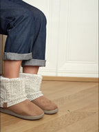 Slipper Boots Knit-Cuff Faux Suede Women's Ankle Bootie Slippers – Indoor House Warmth, Gift