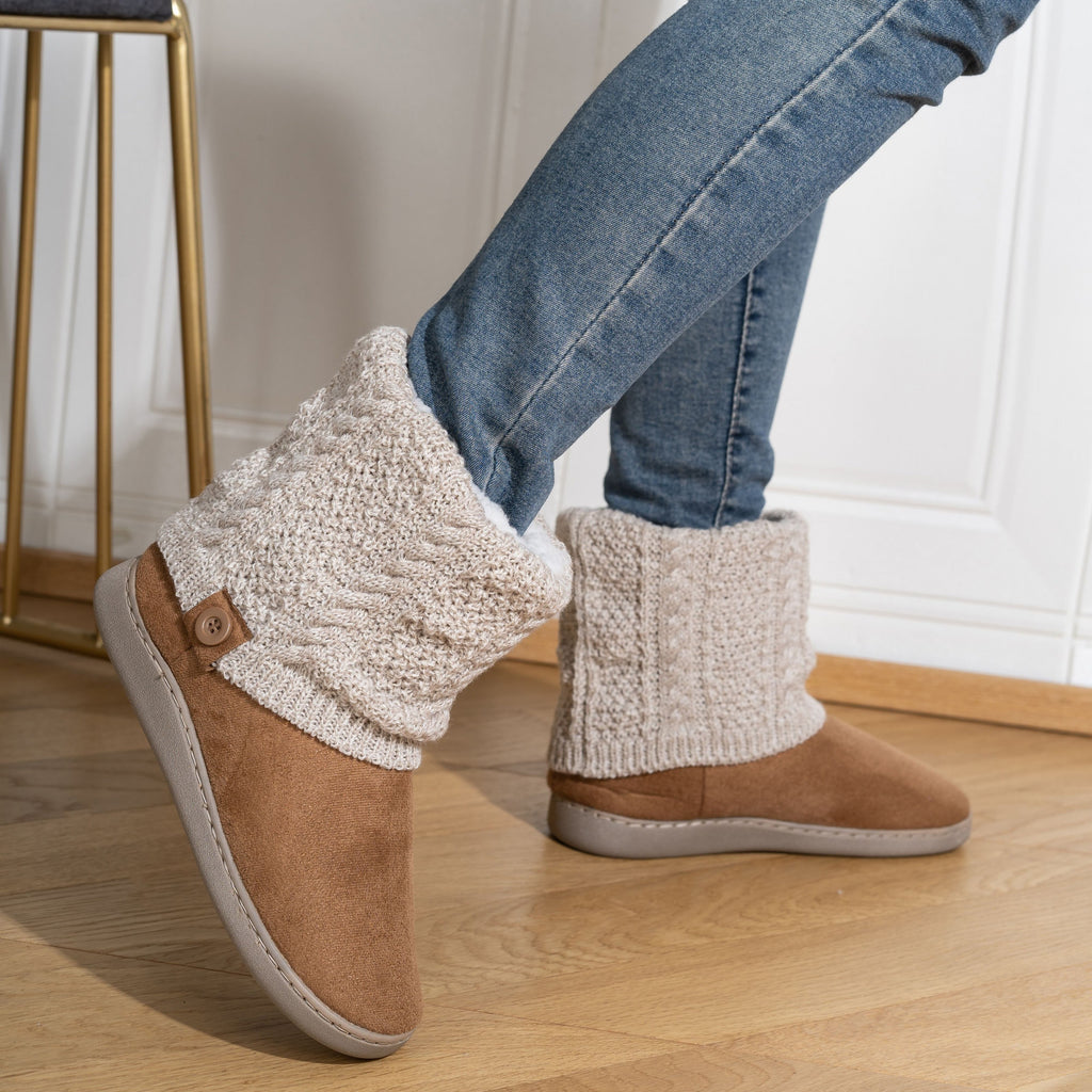 Slipper Boots Knit-Cuff Faux Suede Women's Ankle Bootie Slippers – Indoor House Warmth, Gift