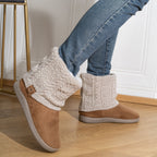 Slipper Boots Knit-Cuff Faux Suede Women's Ankle Bootie Slippers – Indoor House Warmth, Gift