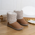 Slipper Boots Knit-Cuff Faux Suede Women's Ankle Bootie Slippers – Indoor House Warmth, Gift