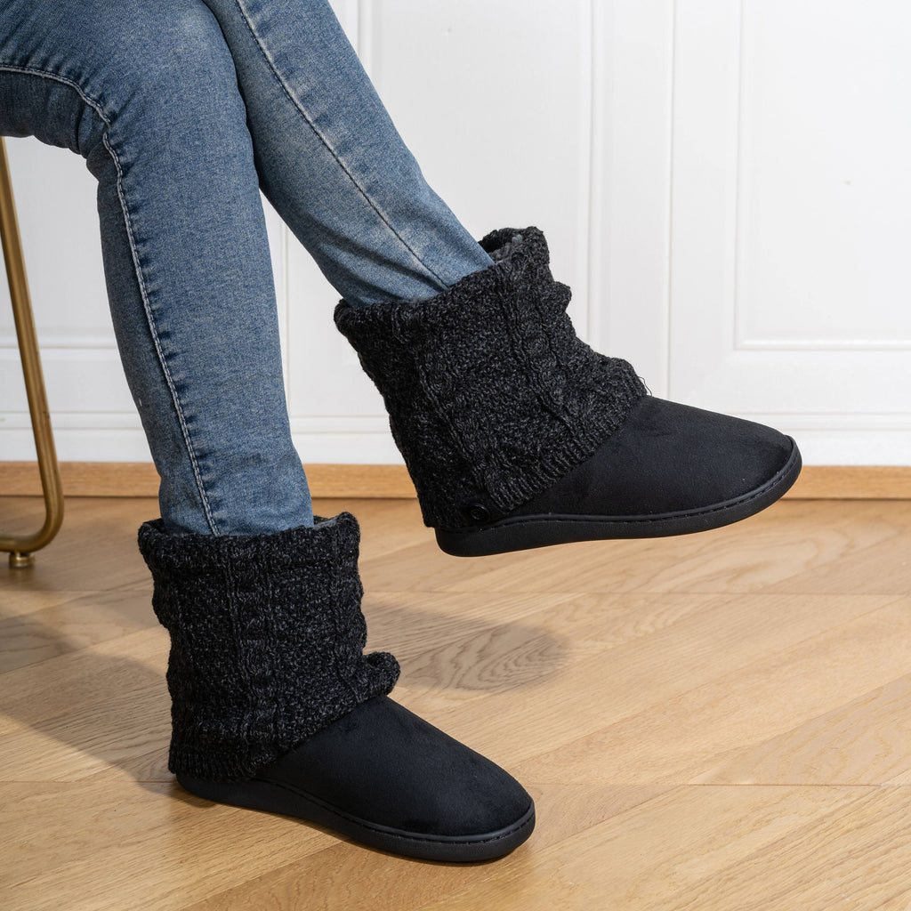 Slipper Boots Knit-Cuff Faux Suede Women's Ankle Bootie Slippers – Indoor House Warmth, Gift