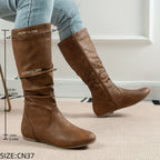 Slouch Mid-Calf Boots Women's Black Faux Leather Flat Side Zip – Casual, Office, Holiday, Gift