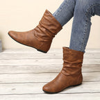 Slouchy Ankle Boots Women's Faux Leather Flat Slip-On – Casual, Office, Holiday · Faylori