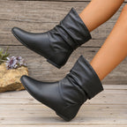 Slouchy Ankle Boots Women's Faux Leather Flat Slip-On – Casual, Office, Holiday · Faylori