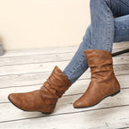 Slouchy Ankle Boots Women's Faux Leather Flat Slip-On – Casual, Office, Holiday · Faylori
