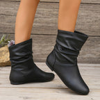 Slouchy Ankle Boots Women's Faux Leather Flat Slip-On – Casual, Office, Holiday · Faylori