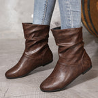 Slouchy Ankle Boots Women's Faux Leather Flat Slip-On – Casual, Office, Holiday · Faylori