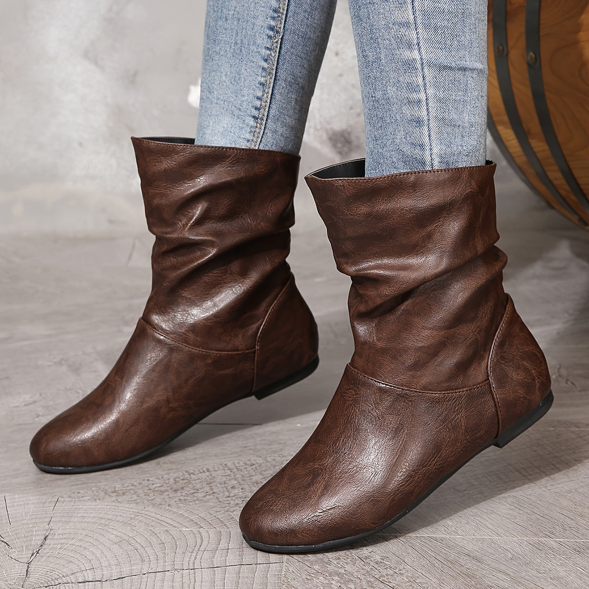Slouchy Ankle Boots Women's Faux Leather Flat Slip-On – Casual, Office, Holiday · Faylori