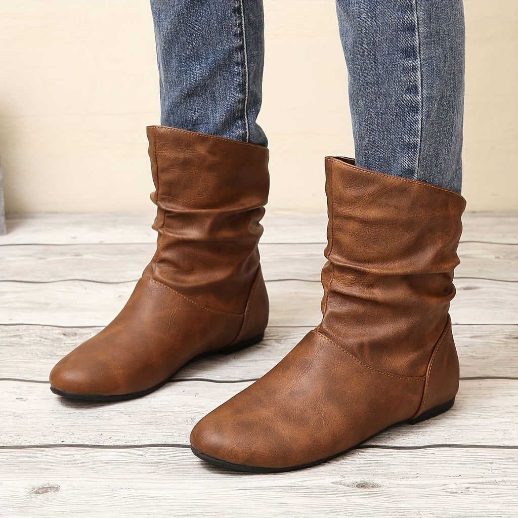 Slouchy Ankle Boots Women's Faux Leather Flat Slip-On – Casual, Office, Holiday · Faylori