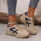 Sneakers Black Beige Lace-Up Women's Comfort Trainers – Casual, Everyday Walking