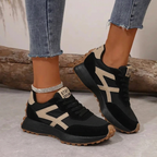 Sneakers Black Beige Lace-Up Women's Comfort Trainers – Casual, Everyday Walking