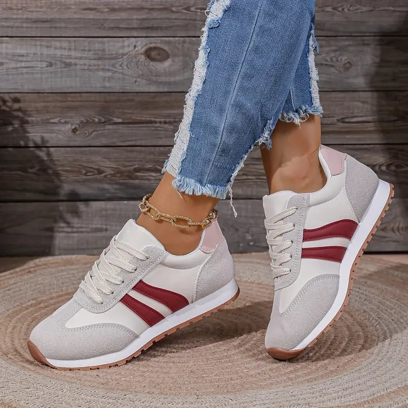 Sneakers White Gray Lace-Up Women's Low-Top Running Shoes – Casual, Sports, Everyday, Gift