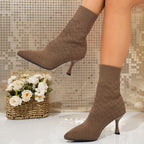 Sock Ankle Boots Knit Pointed Toe Stiletto Heel Women's – Office, Casual, Party Gift